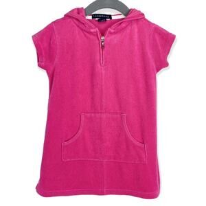 Land's End Terrycloth Pull Over Hooded Short Sleeve Swim Cover Up in Pink, 3T